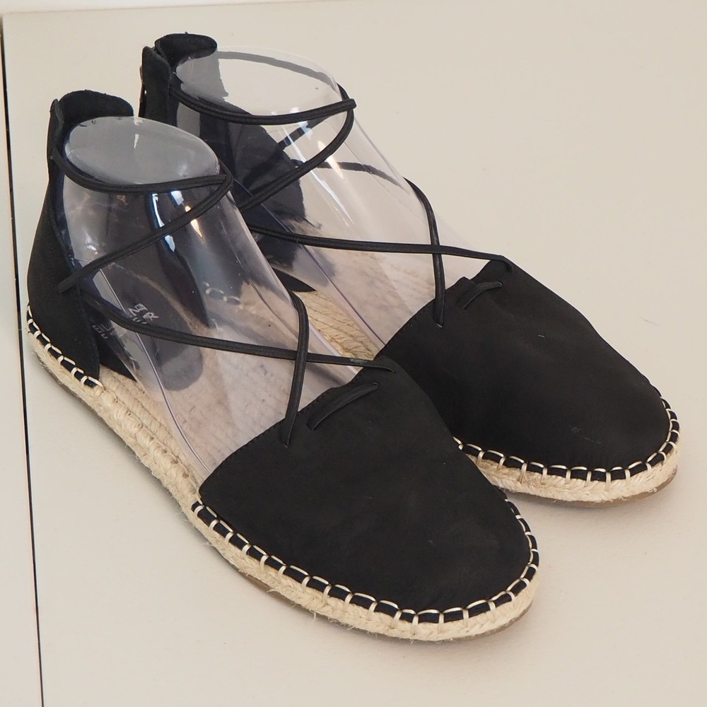 Eileen Fisher Espadrille Sandals Women's 8.5 Black Lace Up Suede‎ Flats Shoes